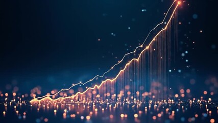 Rising Financial Chart with Particle Effects on Dark Background