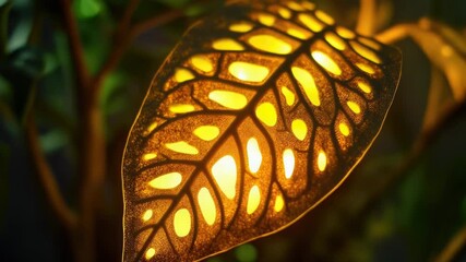 Poster - Close-up shot of a leaf with a light source shining on it, suitable for use in illustrations or designs focusing on nature and lighting