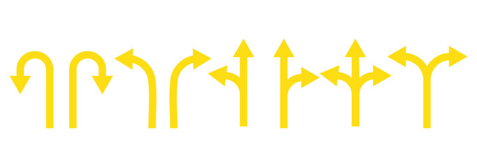 Poster - Road sign icon set with turn arrow symbol direction, navigation, guide, U-turn path, split way vector illustration for traffic transport map.