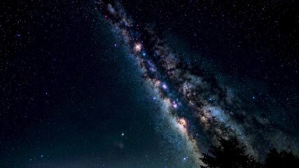 Wall Mural - milky and stars in the night sky with trees in the foreground