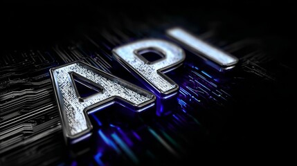 Poster - Futuristic Metallic Api Typography Reflecting Light on Tech Circuitry for Seamless Connectivity