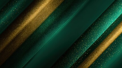 Fototapete - Emerald and gold striped abstract background with sparkles and subtle shadows