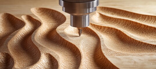 Poster - CNC Router Engraving Intricate Patterns into Wood Panel, Showcasing Fine Craftsmanship and Detail