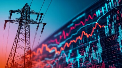 Poster - Electricity Infrastructure and Stock Market Data with Transmission Tower and Trading Charts