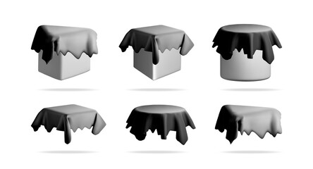 Aufkleber - Hidden objects under cloth. Mystery shapes covered by fabric. Secret concept with copy space for design. Isolated 3d vector illustration series.