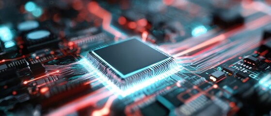 Fototapete - The intricate microchip design illuminating the future of technology.