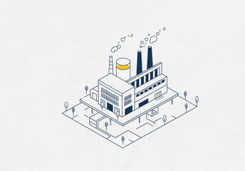 Poster - minimalistic drawing of industrial complex on white textured background . Generative AI