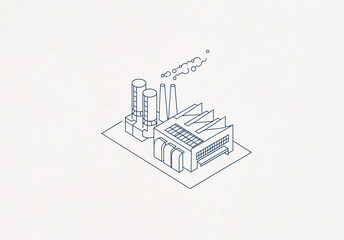 Poster - minimalistic drawing of industrial complex on white textured background . Generative AI