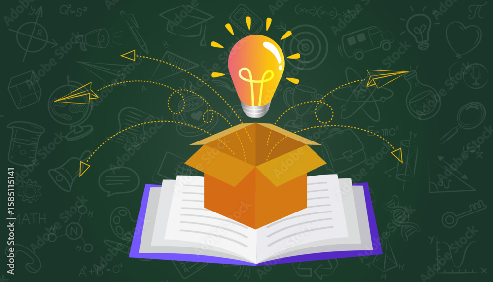 Creativity and knowledge concept with a lightbulb glowing out of an ...
