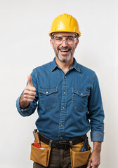 Poster - happy builder on white background . Generative AI