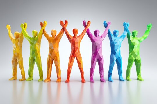 Colorful geometric figures celebrating diversity and unity showcasing the beauty of individuality in a dynamic and inclusive artistic representation of human connection and collaboration