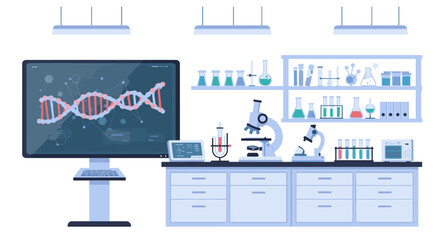 Poster - Modern laboratory setting with dna analysis and scientific equipment