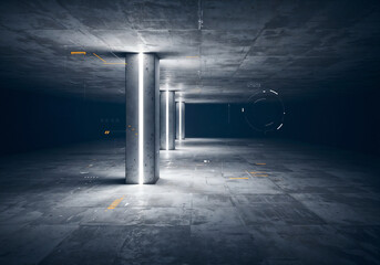Poster - architectural construction abstract background with concrete columns lines and callouts . Generative AI