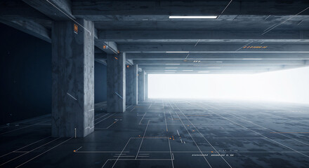 Poster - architectural construction abstract background with concrete columns lines and callouts . Generative AI