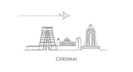 Chennai Skyline with India Travel Line Art, and Minimal.