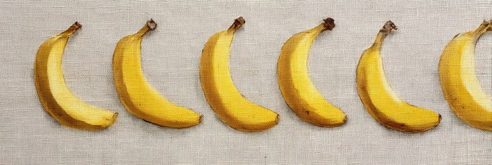 Poster - Ripe Bananas Arranged Neatly on Soft Linen Fabric in a Neutral Setting With a Simple Blank Margin for a Clean Look