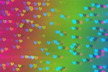 Wall Mural - rainbow heart pattern in neon blue, pink, green on vibrant gradient. 80s, y2k style, fluorescent glo