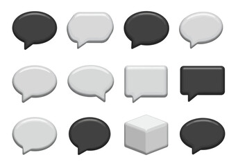 Poster - Twelve icons are displayed featuring grey and black speech bubbles and a cube all with a 3D appearance