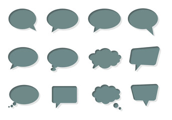 Poster - Twelve light teal chat bubbles with various shapes and shadow effects arranged on a white backdrop