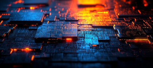 Poster - Futuristic Geometric Structure with Illuminated Segments and Advanced Digital Display Technology