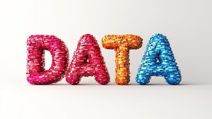 Poster - Vibrant Data Representation in Blocky Letters Composing the Word DATA with Modern Digital Graphics