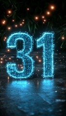 Aufkleber - Futuristic Glowing Number 31 on a Dark Background with Sparkling Lights for New Year Celebration