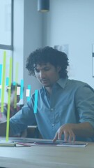 Poster - Animation of financial data processing over businessman working at office
