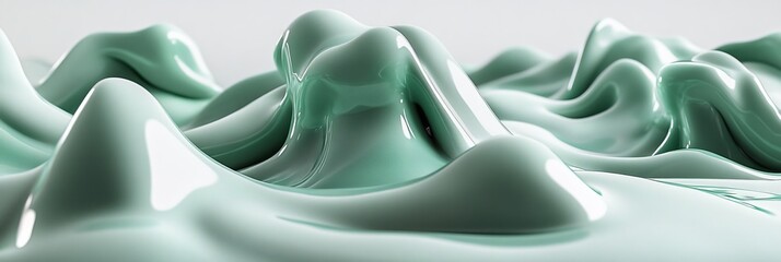Poster - Elegant Monochromatic 3D Light Waves Background in Seafoam with Minimalist Textured Surface Relief
