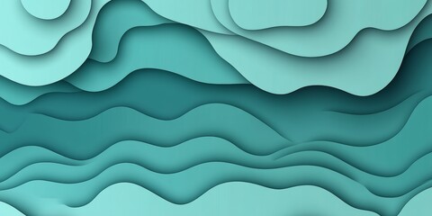 Poster - Elegant Light Mint Background in Trendy Paper Cut Style with Modern Three Dimensional Waves Design