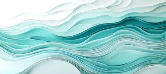 Poster - Abstract Serenity Blue and White Layered Paper Waves with Modern Art Style and Tranquil Elegance