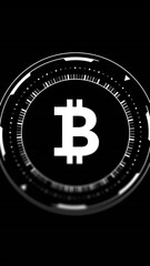 Poster - Animation of scope scanning and bitcoin signs over black background