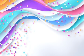 Poster - Vibrant Abstract Swirling Waves with Colorful Confetti Particles Creating a Festive and Playful Decorative Background Theme