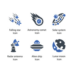 Wall Mural - Falling star, Astronomy comet, Solar system, Radar antenna, Alien ship, Lunar moon, icon