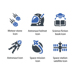 Wall Mural - Meteor stone, Astronaut helmet, Science fiction book, Astronaut, Space mission, Space station, icon