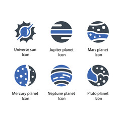 Wall Mural - Universe sun, Jupiter planet, Mars planet, Mercury planet, Neptune planet, Pluto planet, icon