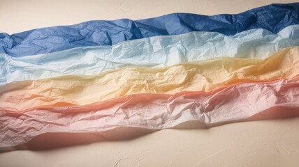 Aufkleber - Harmonious waves of softly wrinkled paper layers in vibrant hues on canvas