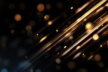 Poster - Abstract Golden Light Streaks Bokeh Particles Illuminated Dark Background Motion Graphics Celebration Festive Luxury Elegant Design Concept