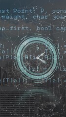 Poster - Animation of clock, globe and data processing over cityscape