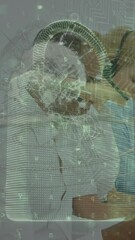 Poster - Animation of data processing with padlock icon over diverse business people in office