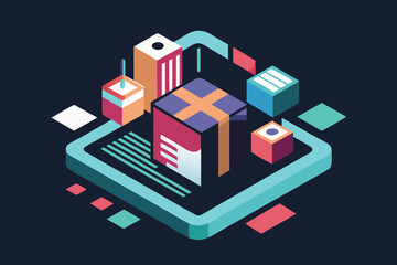 Poster - Abstract geometric illustration composed of isometric colorful blocks with a dark background design