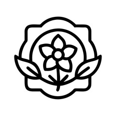 Poster - Bold flower icon with thick black outline in emblem shape