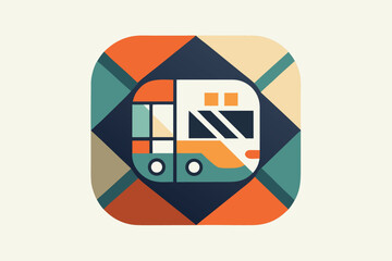 Poster - Stylized illustration of a public transportation bus represented in geometric color block design
