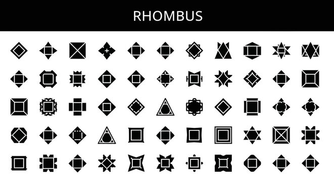 Rhombus Icon: Geometric Diamond Shape Solid Black Symbol