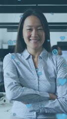 Poster - Animation of globe with network of connections over asian businesswoman in office