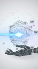 Poster - Animation of network of connections processing data over hand of robot arm, with blue light on grey