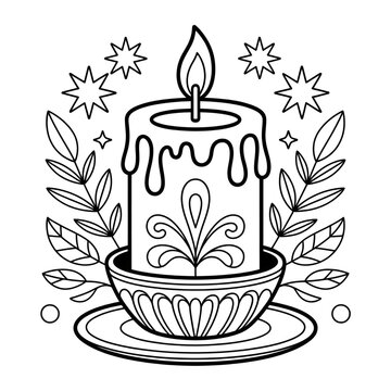 Beautiful line drawing of a candle coloring page