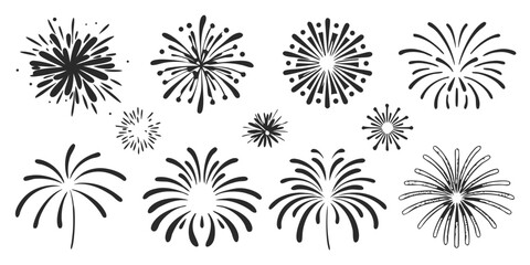 Poster - Fourteen Fireworks Icon Set Variations Vector Illustration on Transparent Background set fourteen different fireworks icon variations This vector illustration perfect