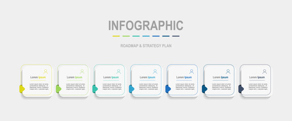 Wall Mural - For business concept with 7 steps infographics, rectangle shape with multicolor label, design for workflow layout, diagram, annual report, web design. vector illustration