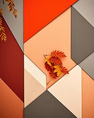 Poster - Autumnal Geometry: A Modern Fall Composition with Geometric Shapes and Foliage
