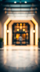 Poster - Blurred entrance bokeh light illuminating a sleek modern doorway perspective architecture elegance